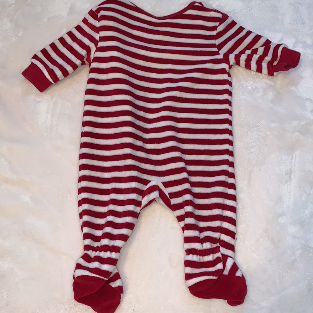 Joe Fresh Baby Boy Red Striped Reindeer One Piece Footie 0-3M - Picture 8 of 8